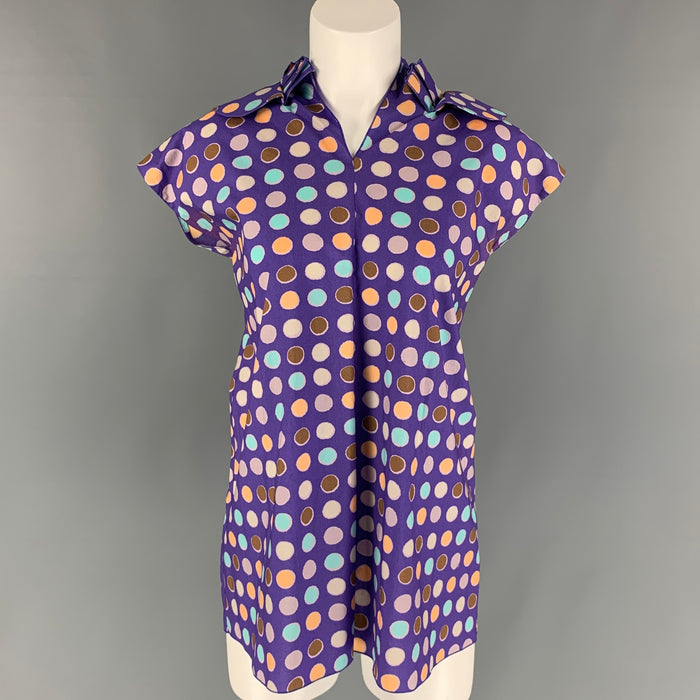 MARNI Size 6 Purple & Taupe Polka Dot Cotton Sleeveless Oversized Blouse