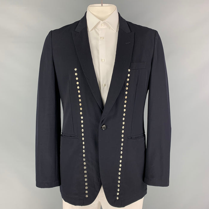 COMME des GARCONS HOMME PLUS EVERGREEN Size L Navy Studded Wool Sport Coat