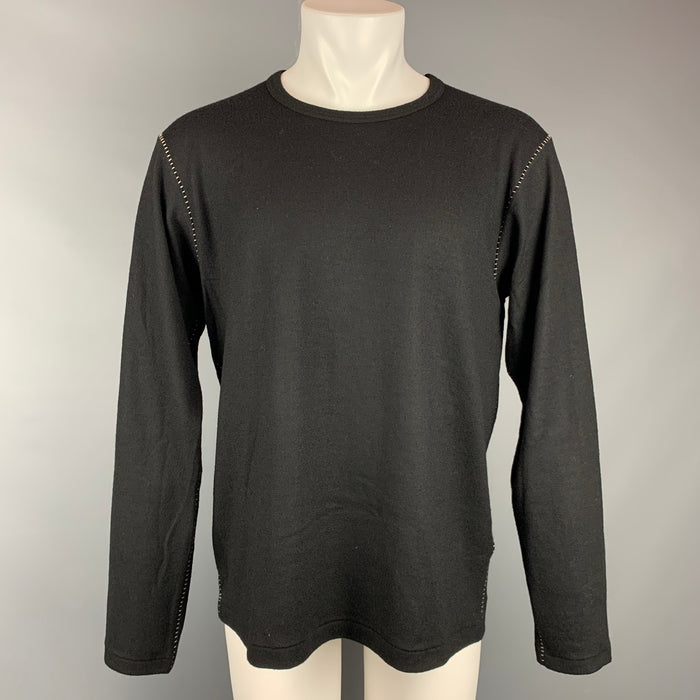 Y's by YOHJI YAMAMOTO Size L Black Contrast Stitch Wool Crew-Neck Pullover