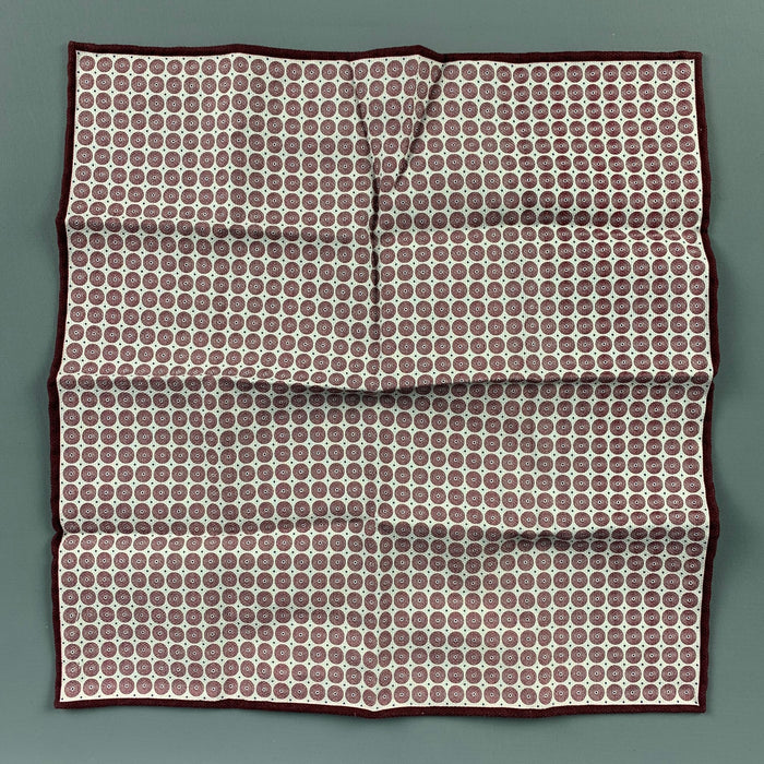 BRUNELLO CUCINELLI Burgundy White Circles Cotton Pocket Square