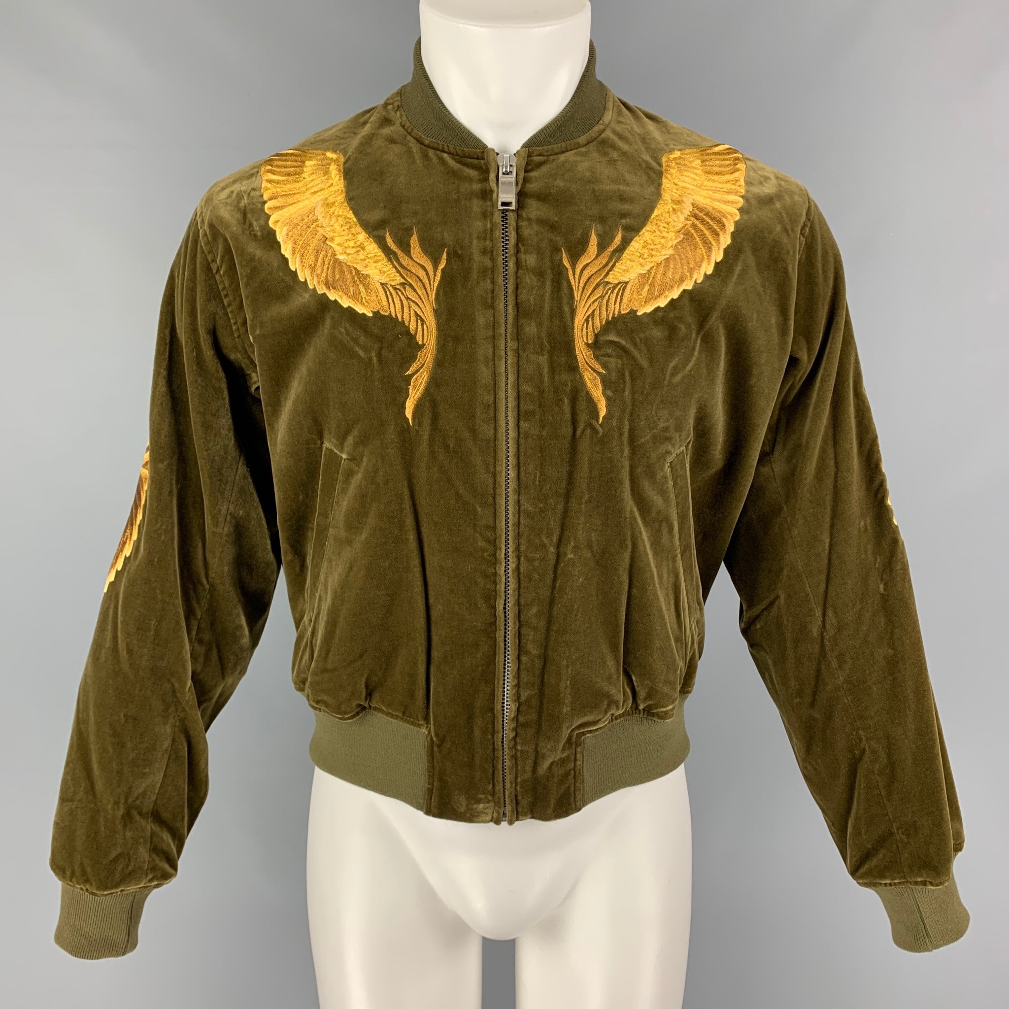 CHRISTIAN DADA FW 19 Size 34 Olive Gold Embroidery Cotton Velvet