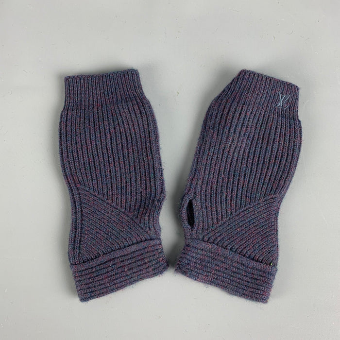 LOUIS VUITTON Guantes de cachemira de punto acanalado en color burdeos azul marino