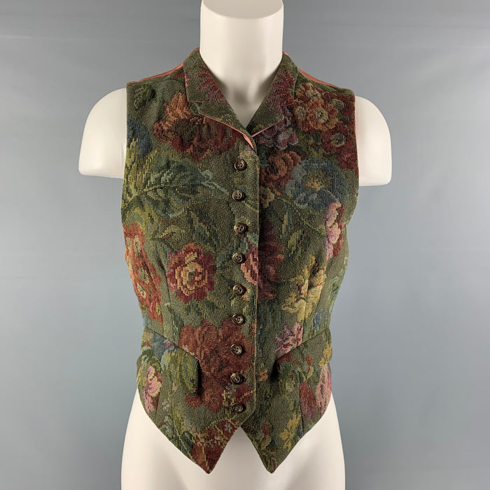 RALPH LAUREN Size 8 Green & Orange Rayon Blend Tapestry Vest