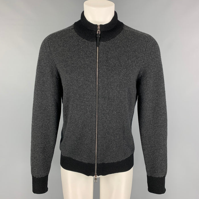 LOUIS VUITTON Size M Charcoal Black Knitted Cashmere Zip Up Cardigan