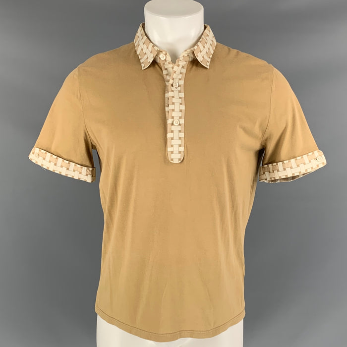 Vintage BURBERRY PRORSUM Spring 2006 Size M Beige & White Cotton Polo