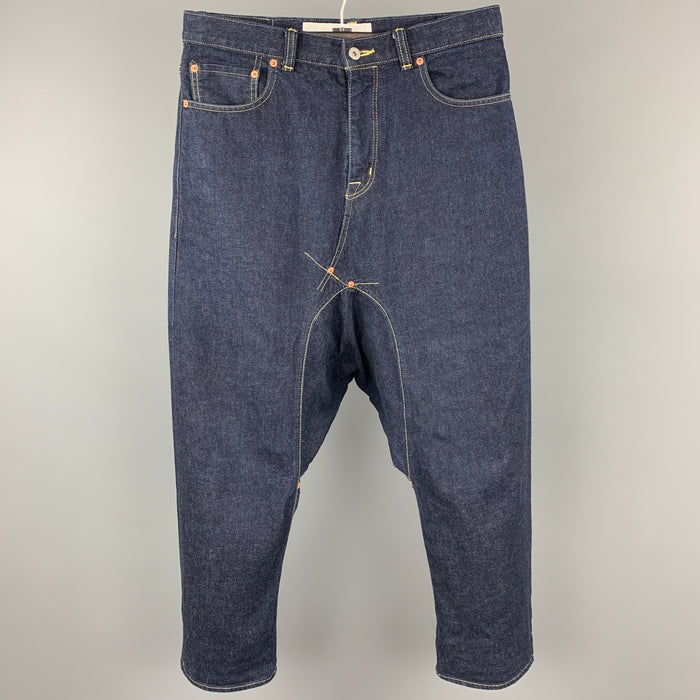 GANRYU x COMME des GARCONS Vaqueros con tiro caído en denim con orillo índigo talla M