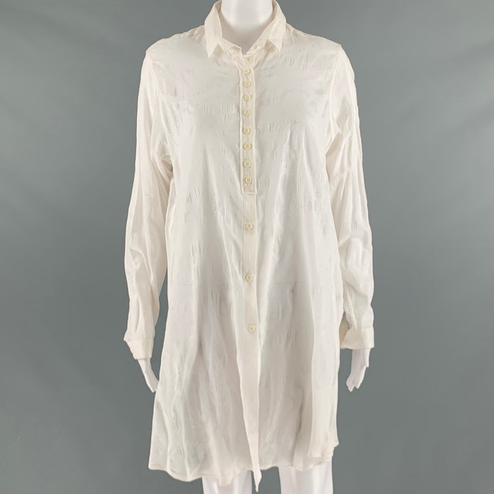 ANN DEMEULEMEESTER Size 6 White Cotton Textured Long Blouse