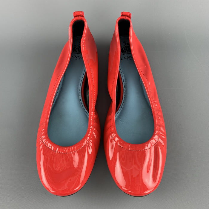 LANVIN Size 10 Red Patent Leather Ballet Flats