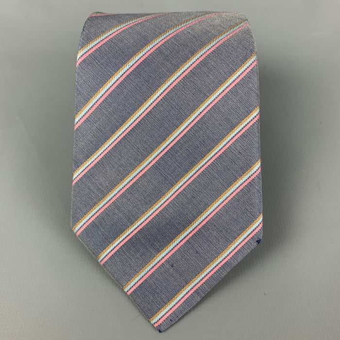 Vintage ISSEY MIYAKE Grey Pink Diagonal Stripe Silk Tie
