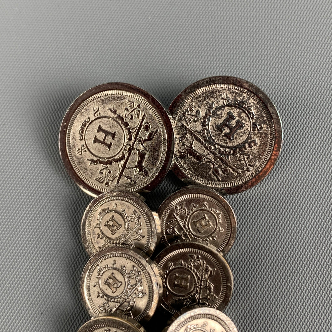 HERMES Silver Tone Engraved Metal Button Set