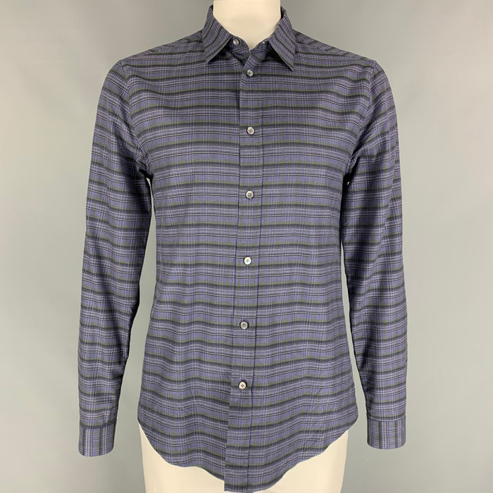 LOUIS VUITTON Size XL Purple Black Green Plaid Cotton Long Sleeve Shirt