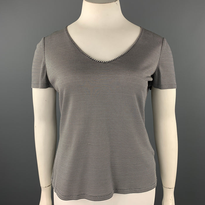 GIORGIO ARMANI Size 14 Black & White Stripe Jersey Knit Top