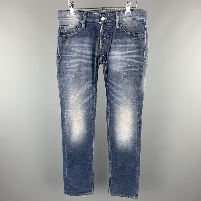 DSQUARED2 Size 32 Blue Washed Corduroy Distressed Jeans