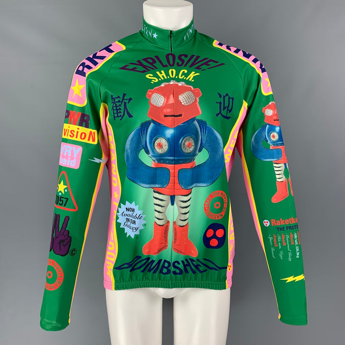 WALTER VAN BEIRENDONCK SS20 Size XL Green Pink Graphic Nylon Jersey Bike Top