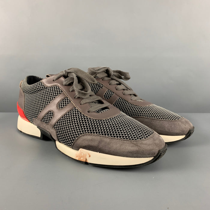 HERMES Size 11 Grey Taupe Mixed Materials Mesh Sneakers