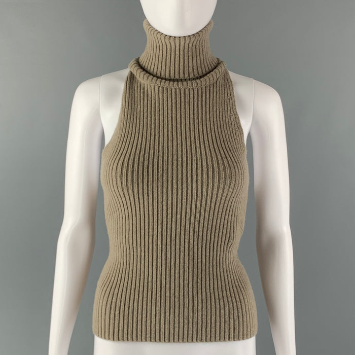 THE ROW Size XS Grey Taupe Virgin Wool Cashmere Ribbed Halter Casual Top