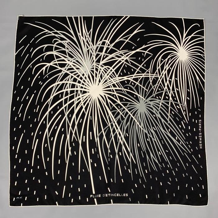 HERMES Pluie D'Etincelles by Wlodzimierz Kaminski Black & White Silk Scarf