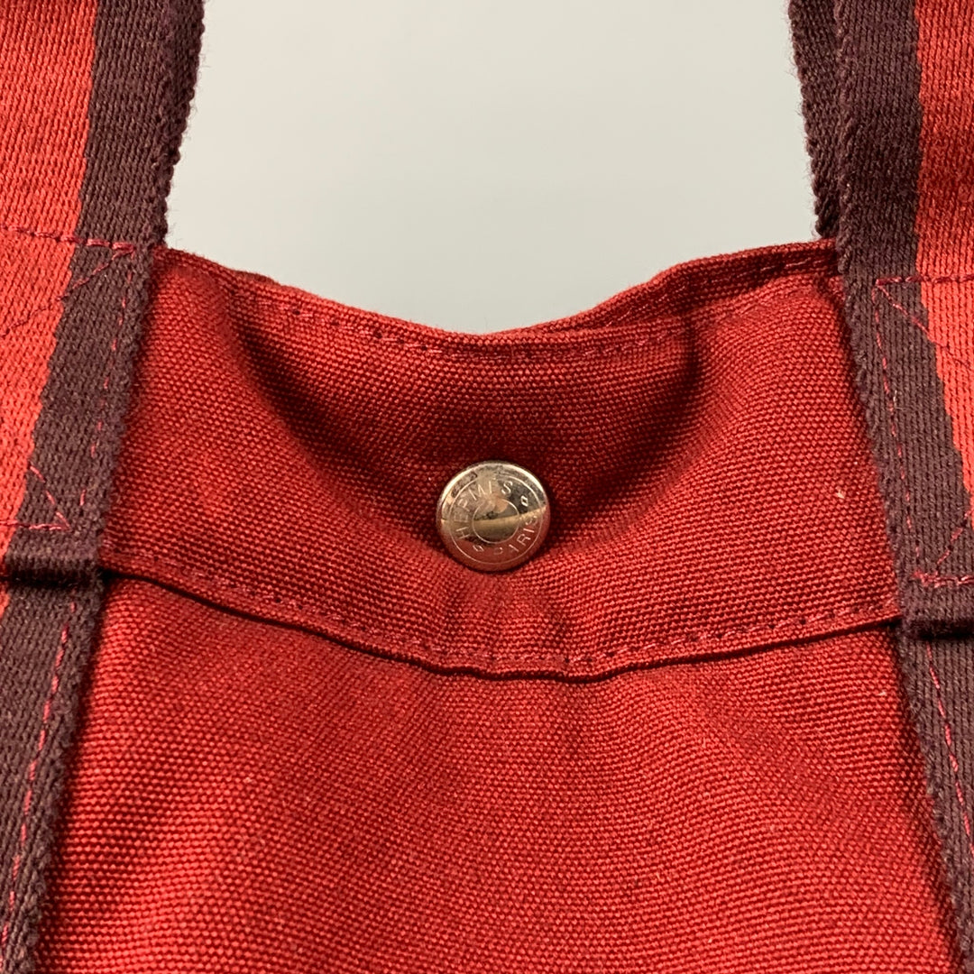 HERMES Tout Fourre Burgundy Cotton Canvas Tote Bag