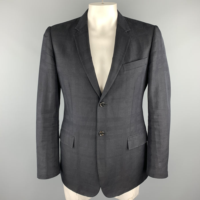 BURBERRY LONDON Size 44 Black Plaid Cotton Blend Notch Lapel Sport Coat