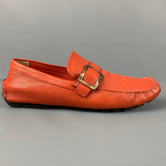 BALLY Size 7.5 Orange Leather Drivers Loafers