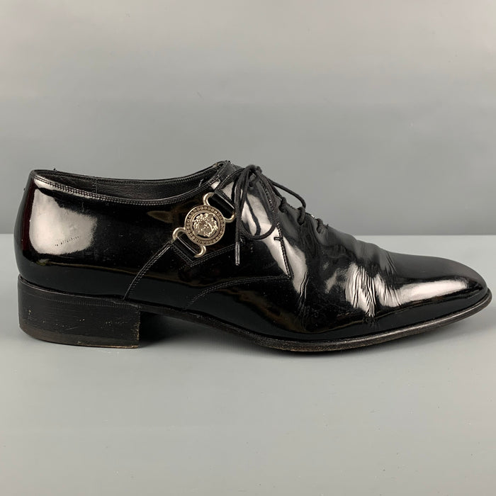 Vintage GIANNI VERSACE Size 9.5 Black Patent Leather Lace Up Shoes