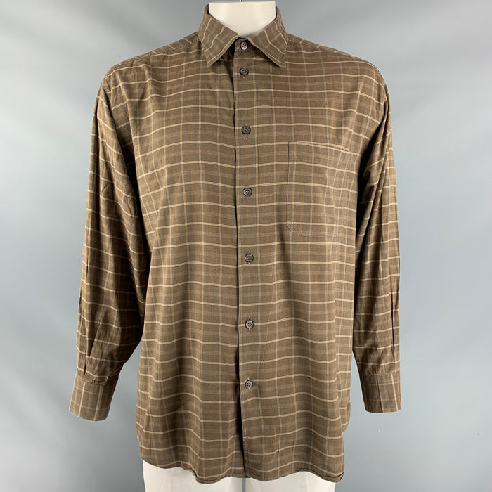 ERMENEGILDO ZEGNA Size XL Brown Plaid Cotton Button Down Long Sleeve Shirt
