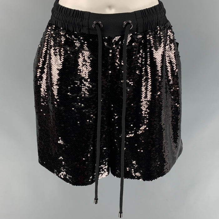EMPORIO ARMANI Size 8 Black Sequined Polyester Drawstring Shorts