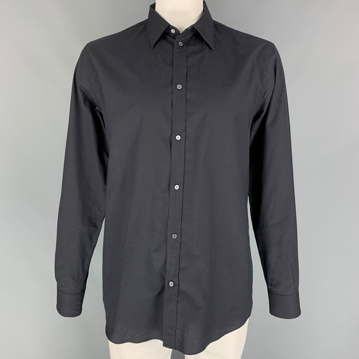 LOUIS VUITTON Size XL Black Jacquard Cotton Button Up Long Sleeve Shirt