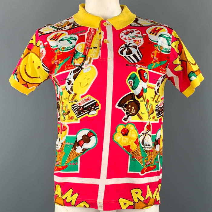 Vintage MOSCHINO JEANS Size L Multi-Color Print Cotton Buttoned Polo Shirt