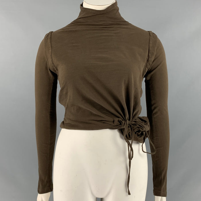 ANN DEMEULEMEESTER Size 8 Green Cotton Mock Neck Casual Top