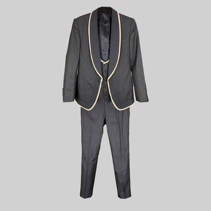 DOLCE & GABBANA Talla 36 Traje de 3 piezas con cuello chal en mezcla de seda jacquard azul marino y blanco