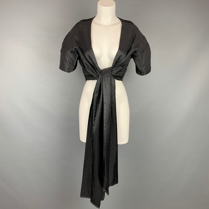 CALVIN KLEIN Size L Black Pleated Long Panel Open Front Capelet