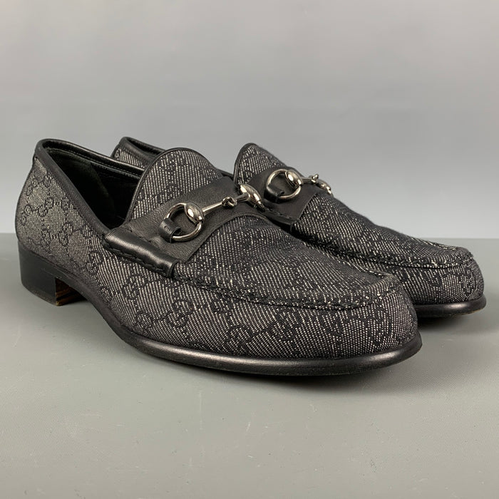 GUCCI Size 10 Black White Monogram Canvas Loafers