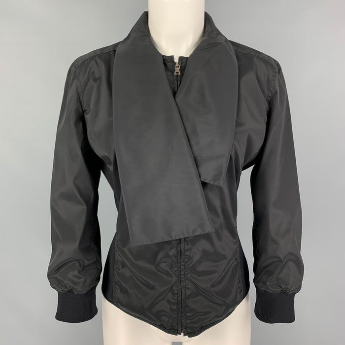 PRADA Size L Black Mixed Fabricd Zip Up Reversible Jacket