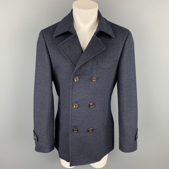 BRUNELLO CUCINELLI Size 40 Navy Cashmere Double Breasted Peacoat
