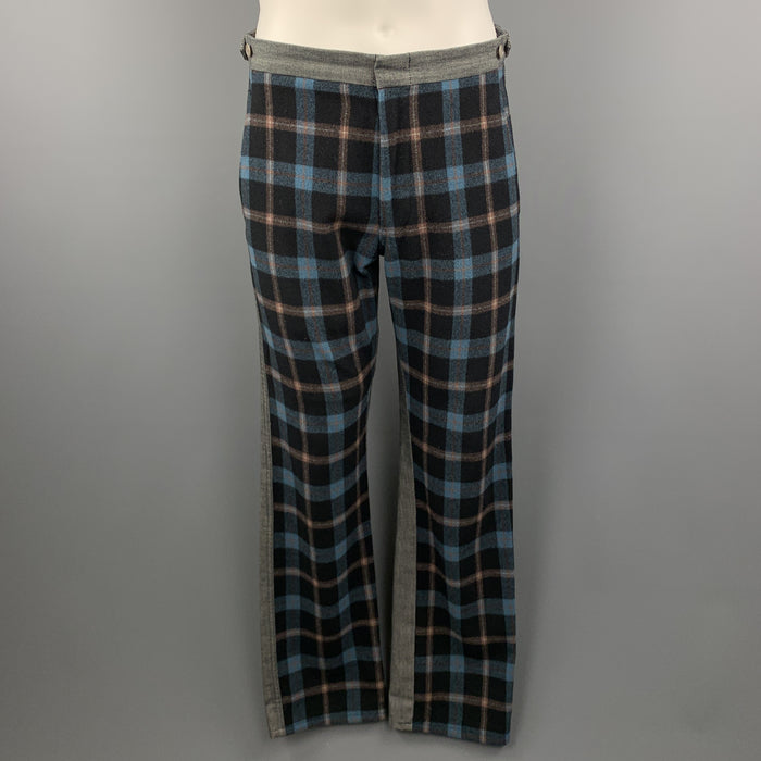 COMME des GARCONS HOMME PLUS Size M Charcoal Navy Plaid Panel Jeans