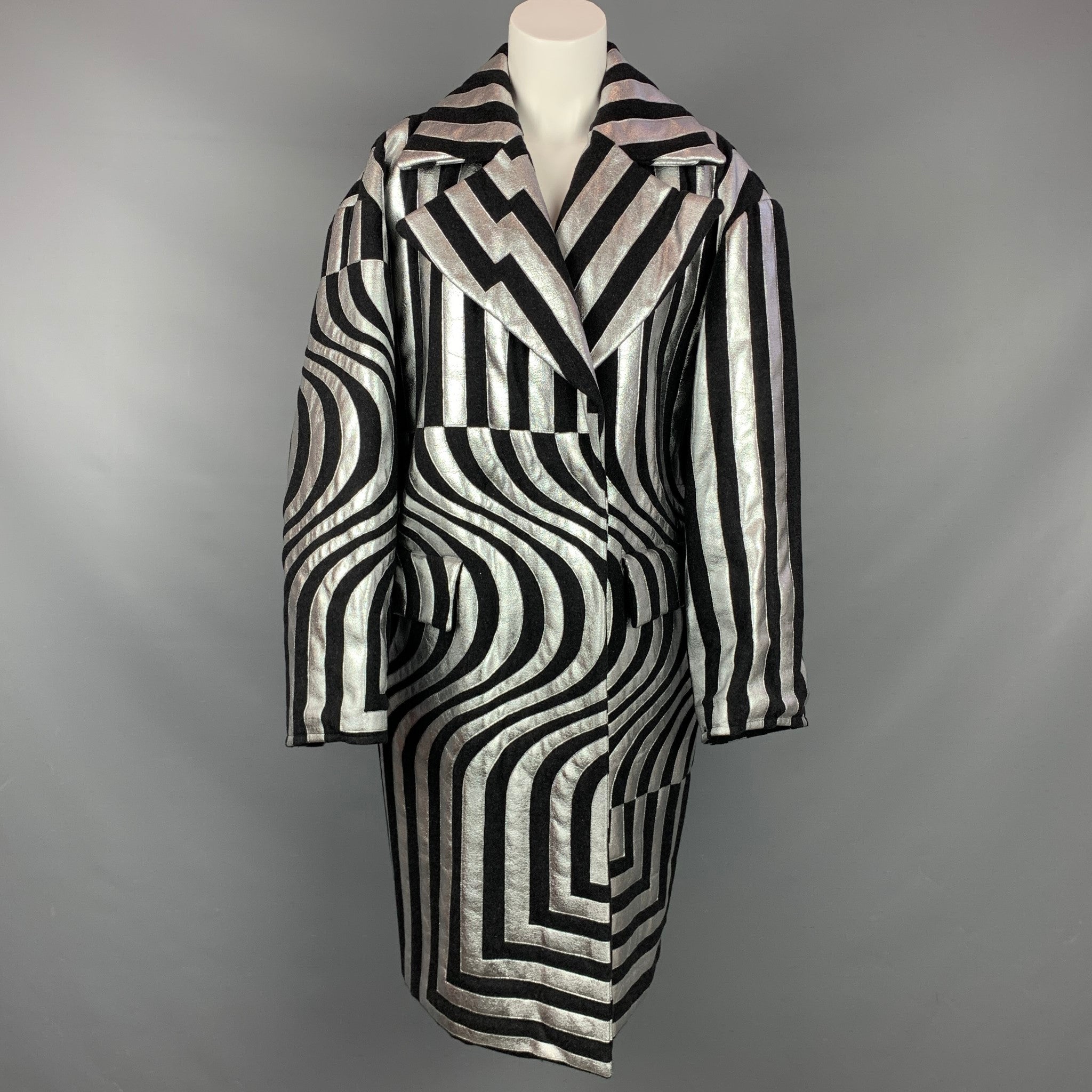 DRIES VAN NOTEN FW 14 Size S Black & Silver Stripe Wool Blend