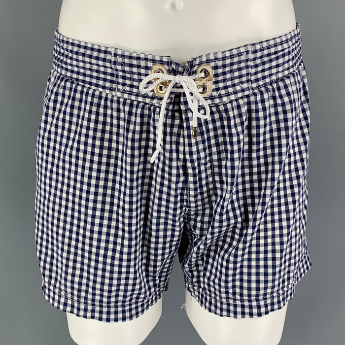 TOM FORD Size 32 Navy & White Gingham Swim Trunks
