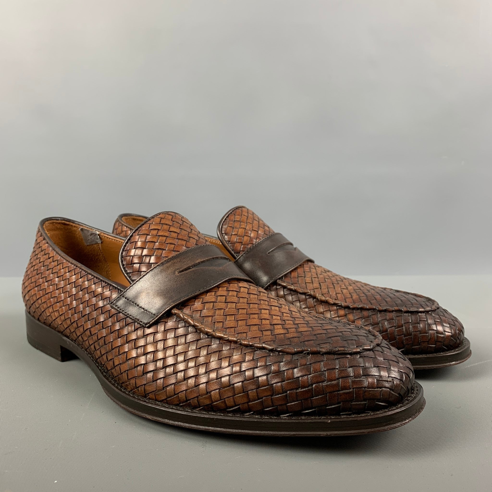 BRUNO MAGLI Size 8 Tan Woven Penny Loafers Sui Generis Designer