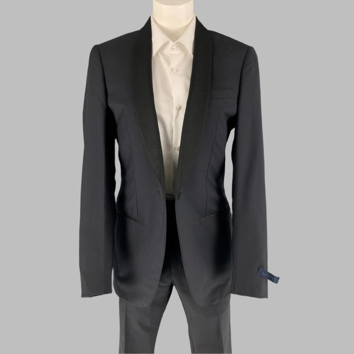 LANVIN Size 34 Navy Solid Wool Mohair Shawl Collar Tuxedo