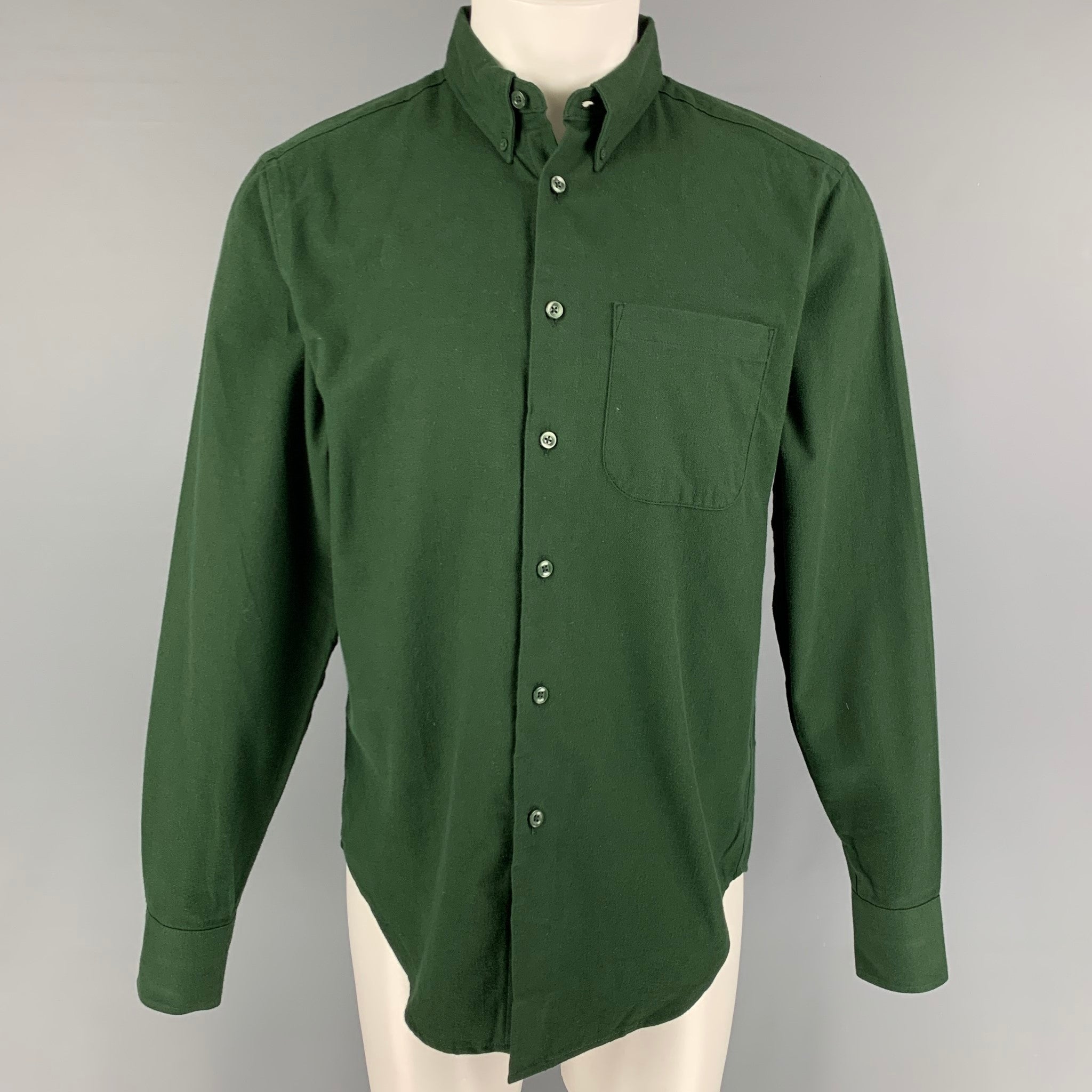 NAKED AND FAMOUS Size M Forest Green Cotton Long Sleeve Shirt  Sui Generis  Designer Consignment