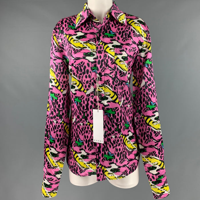 MARNI Size S Pink Multi-Color Viscose Print Button Up Shirt