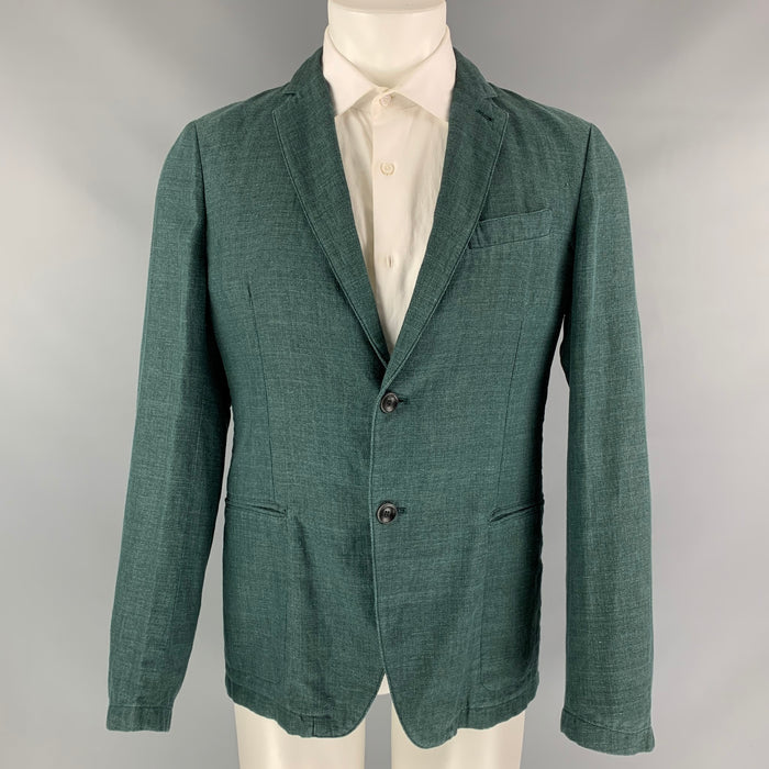 ARMANI COLLEZIONI Talla 40 Abrigo deportivo con solapa de muesca de algodón / lino verde