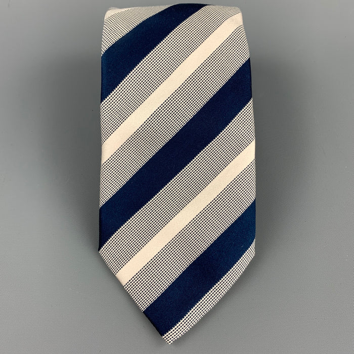 ERMENEGILDO ZEGNA Navy & White Diagonal Stripe Silk / Cotton Tie