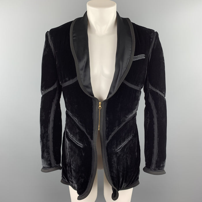 JEAN PAUL GAULTIER HOMME Size 38 Black Solid Velvet Shawl Jacket