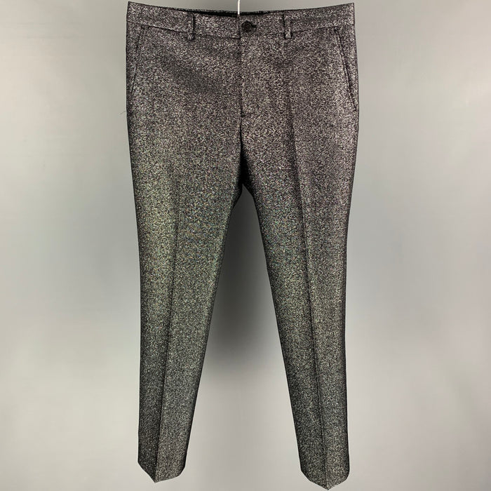 MICHAEL KORS Size 32 Black Silver Metallic Wool Lurex Zip Fly Dress Pants