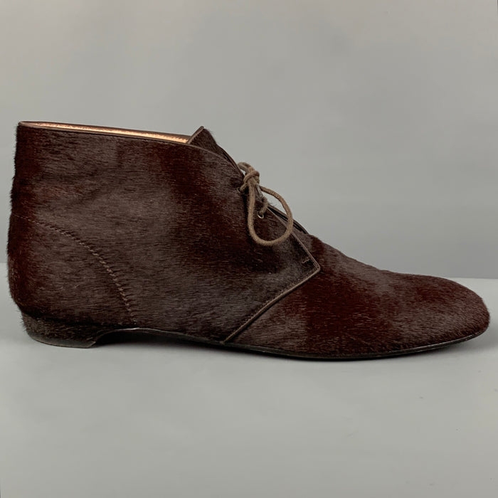 CHRISTIAN LOUBOUTIN Size 9 Brown Pony Hair Leather Lace Up Boots