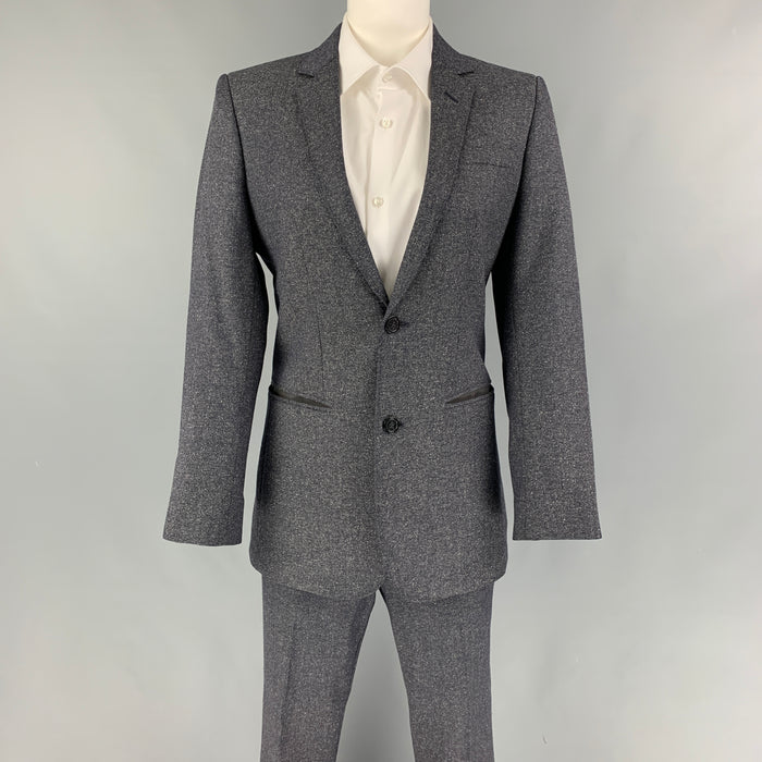 EMPORIO ARMANI Size 34 Navy Beige Heather Wool Silk Notch Lapel Suit
