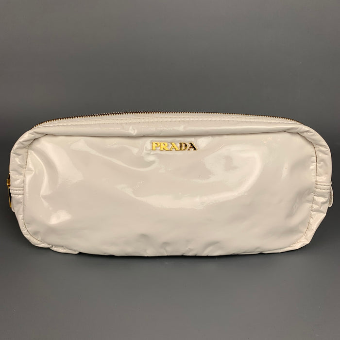 PRADA White Faux Patent Leather Pouch