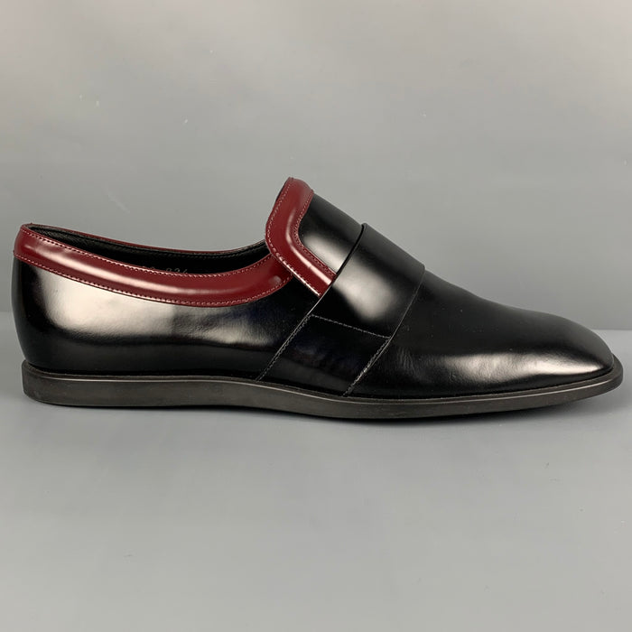 PRADA Size 7.5 Black Burgundy Two Toned Leather Square Toe Loafers